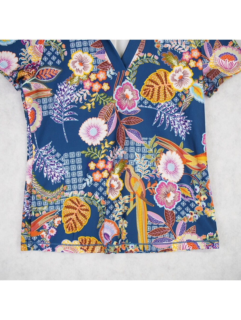 Johnny Was Wild Bird Basic Polo Shirt Athletic Tee Womens Size Small Blue NWT - Picture 5 of 13
